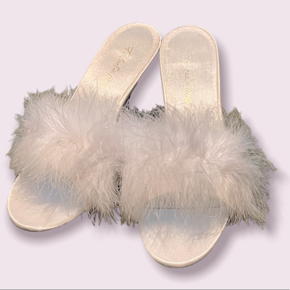 White Feathered Kitten Heels